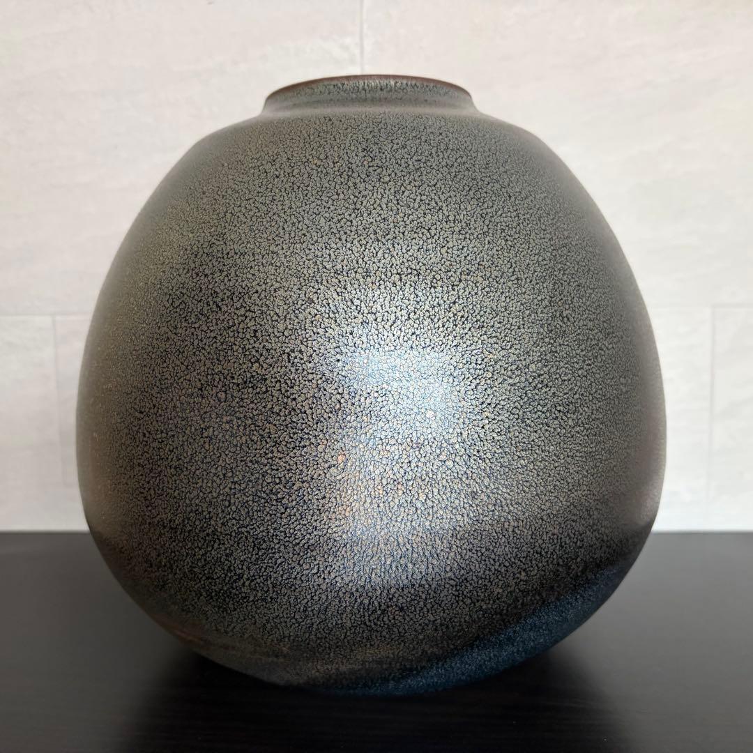 【京焼】安房幸男 油滴天目 壺 一醒窯 大鉢 花瓶 共箱 陶歴付 美品 飾り壺