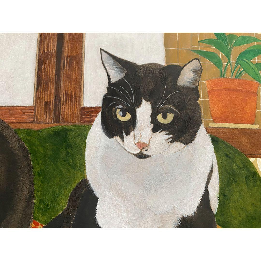原画「寝床の二匹」《＋猫イラスト３枚無料プレゼント》