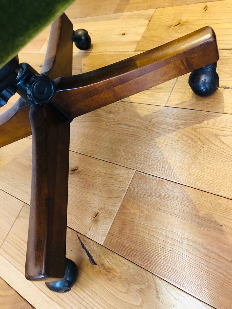 カリモク ビンテージ アンティーク グリーンベルベット回転式デスク