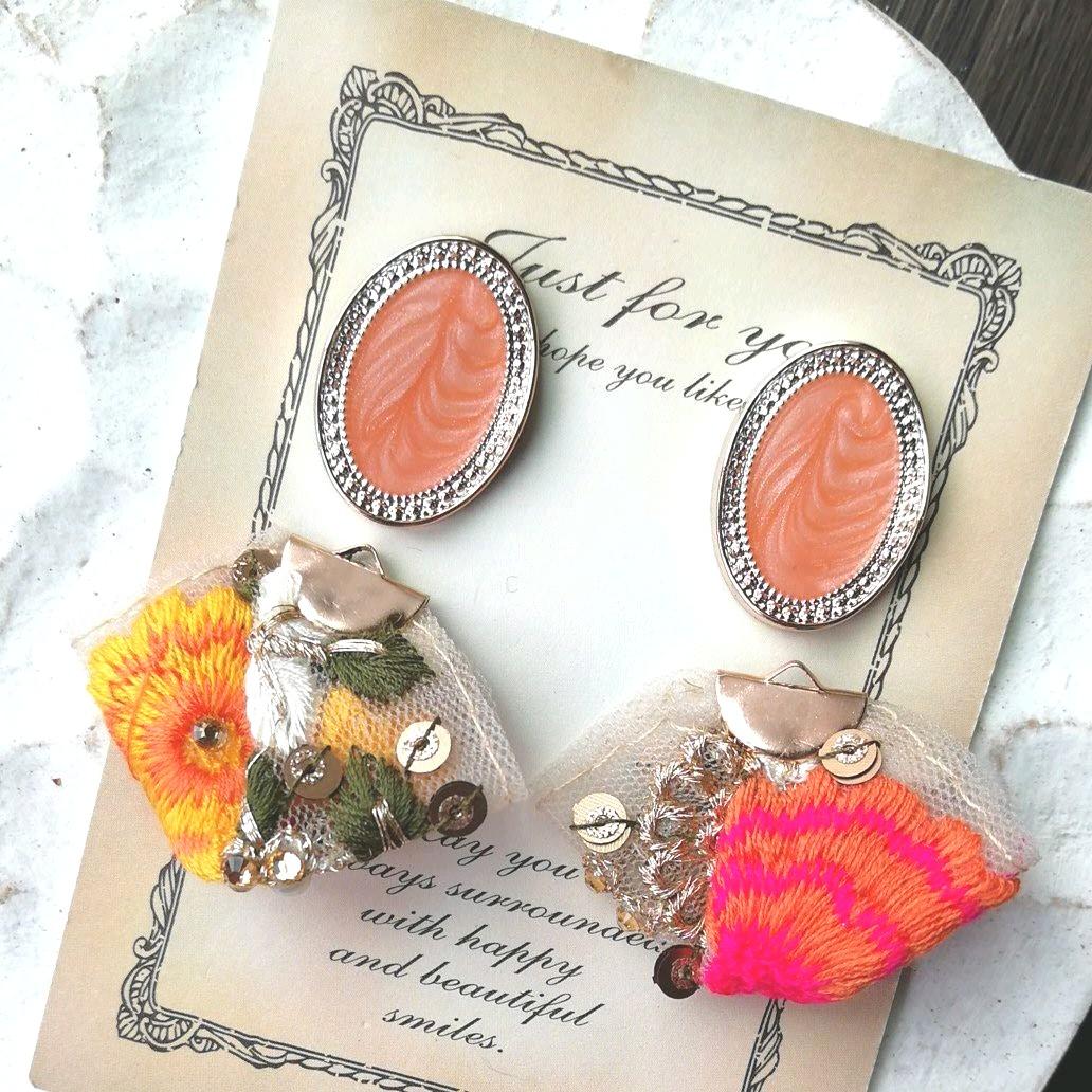 再販3 カラフル ヴィンテージ リボン チロリアンテープ ピアス