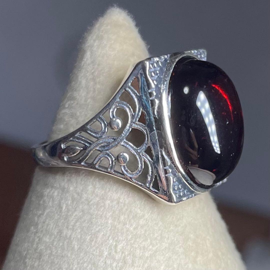 天然石リング 赤アンバー 血珀 高透明 赤 SV925刻印 - メルカリ