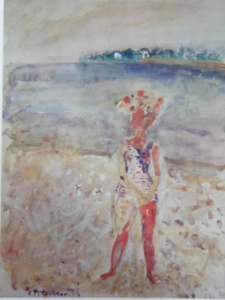 コスティア・テレスコビッチ、海辺、希少画集画、新品額付