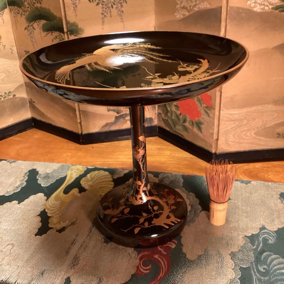 A1059 極上蒔絵 木製輪島塗 桐に鳳凰蒔絵 高月 高杯【供箱入】 1基