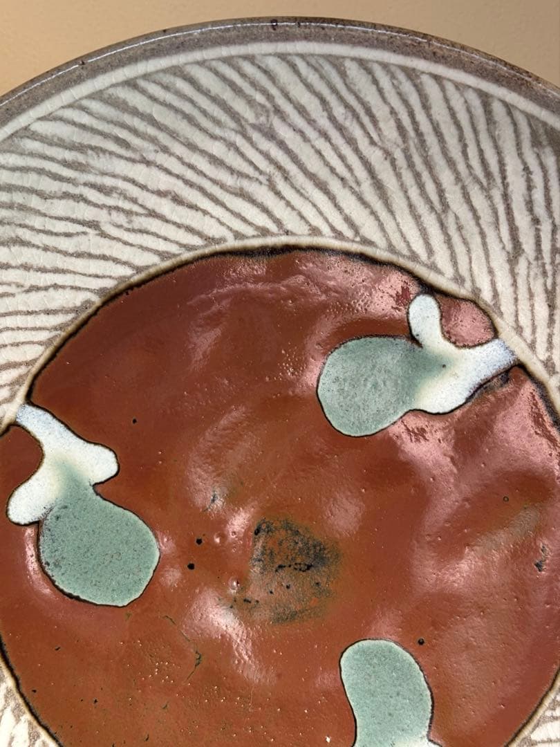 益子焼 島岡達三 象嵌皿 大皿 9寸皿 27.4cm 人間国宝 共箱