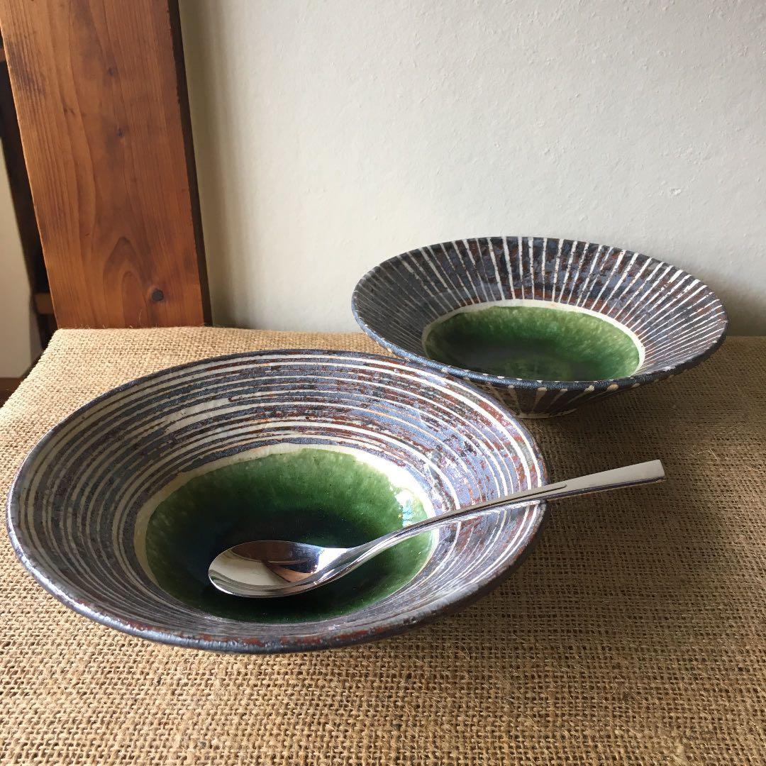 美濃焼　織部の中鉢　2個セット 織部十草 15cm変形中鉢[美濃焼] - カフェ食器通販のお店・プチスーベニア