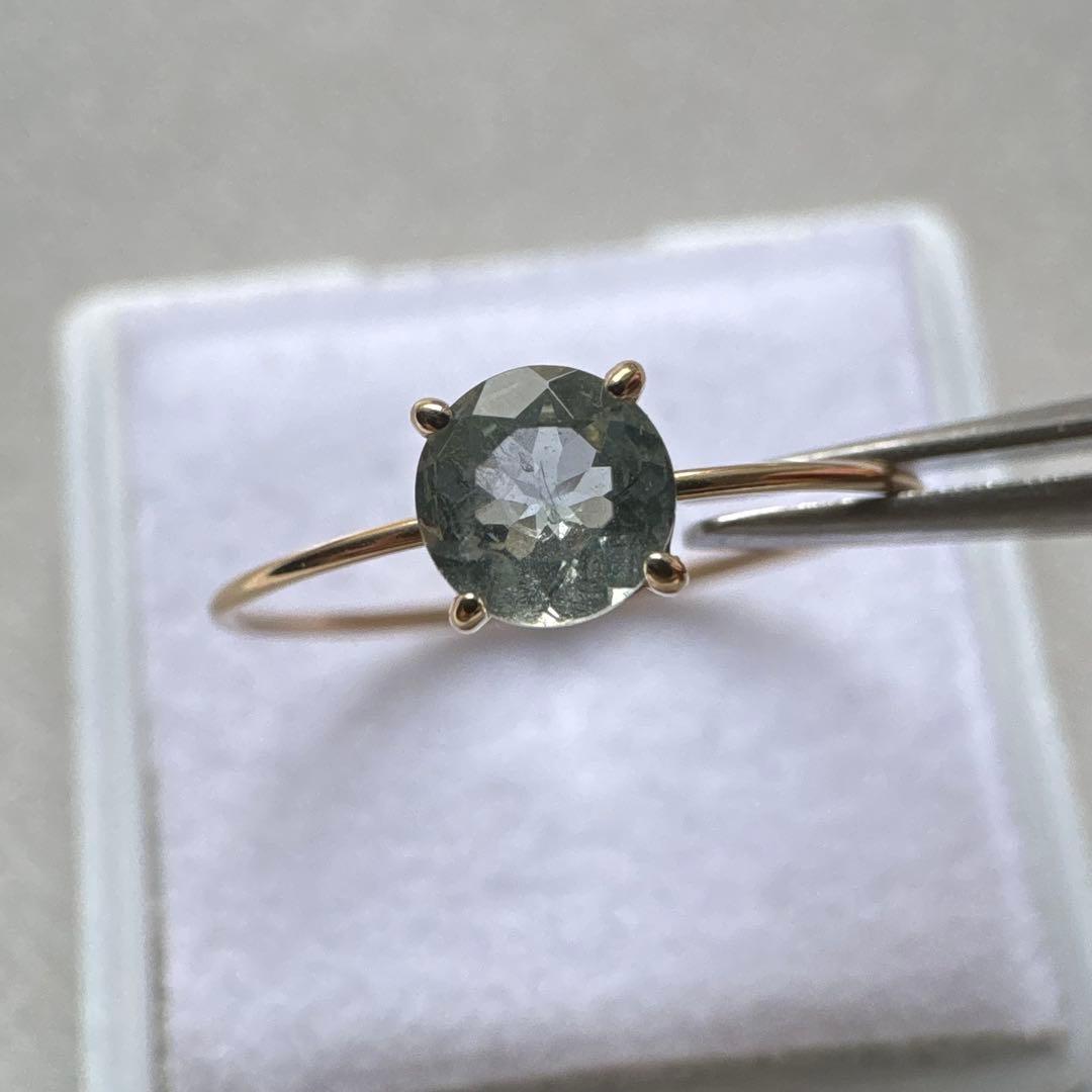 k10 YG グリーンベリル　15号　6mm ラウンド　リング　指輪 選べるテクスチャー グリーンベリル リング グリッター 指輪 PT900 K18