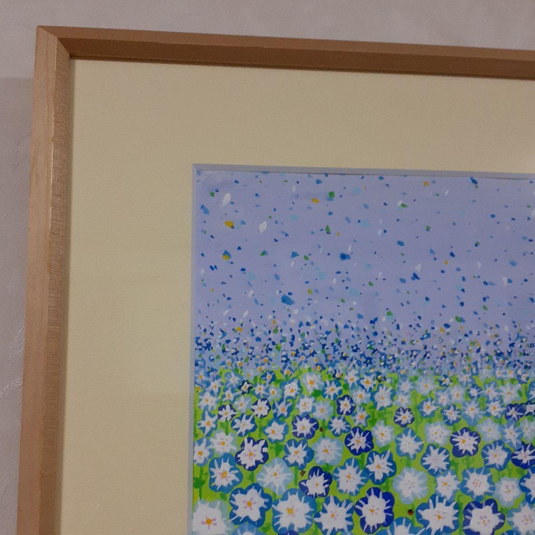 ハッピーネモフィラ畑 2019年 アクリルガッシュ 小楠アキコ作品