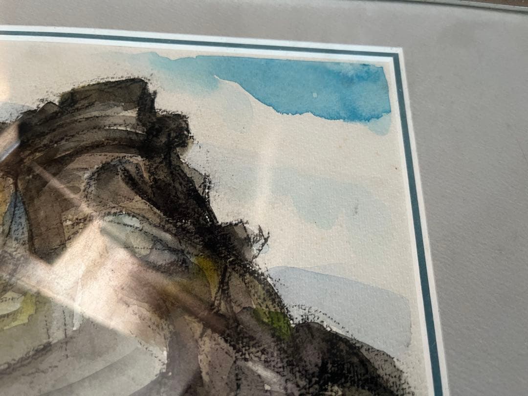 真作】屋良朝春 F10号 水彩「沖縄海岸風景」内閣総理大臣賞画家 額装