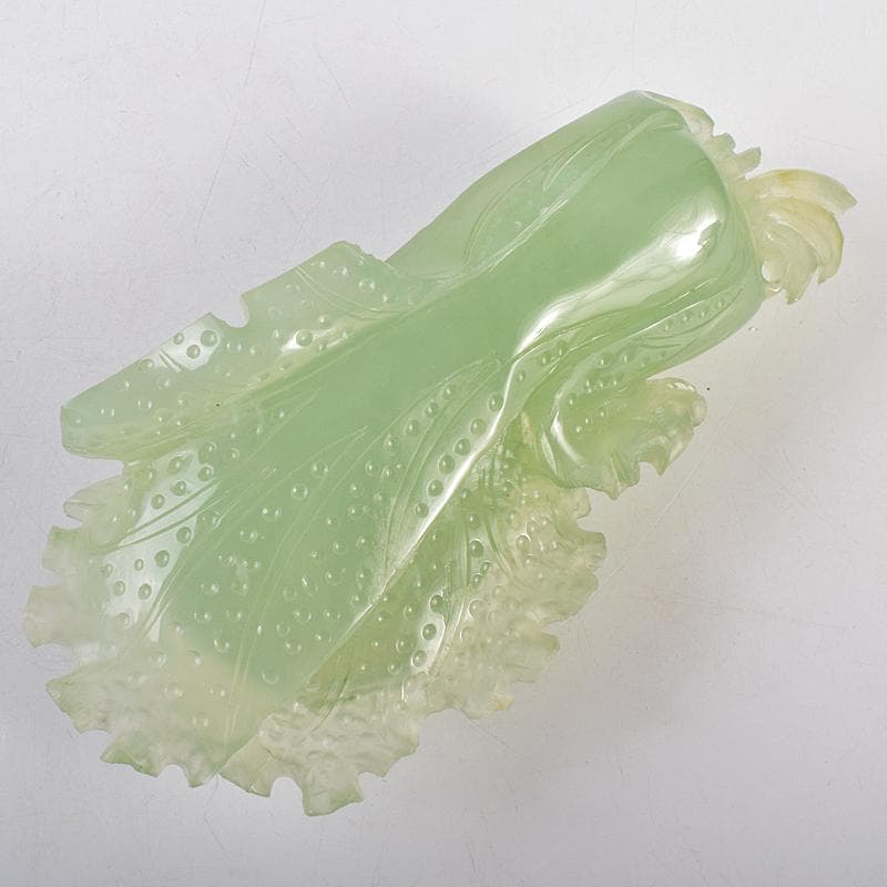 中国 玉石岫玉彫刻 白菜 置物 床飾 御隆坊古代宮廷家俱館証明書付