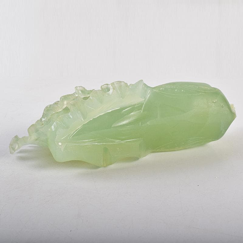 中国 玉石岫玉彫刻 白菜 置物 床飾 御隆坊古代宮廷家俱館証明書付