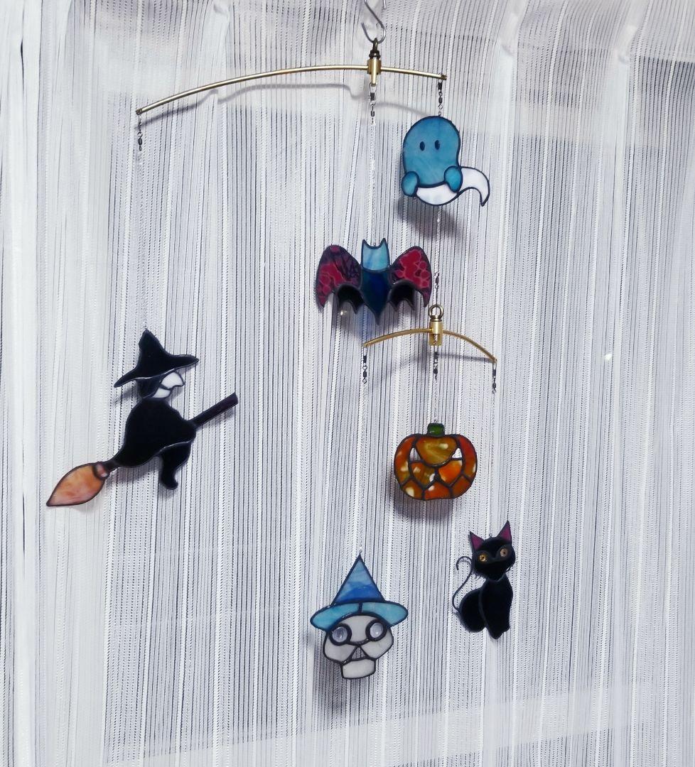 ステンドグラス　ハロウィンモチーフのモビール(バラ売りも可) ステンドグラス ハロウィン 楽しいわ～♪♪♪ その他インテリア雑貨