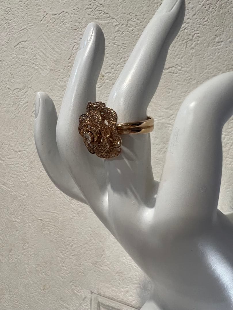 新品未使用 ✨K18PG 薔薇モチーフ ダイヤ0.80ct リング 7.7g