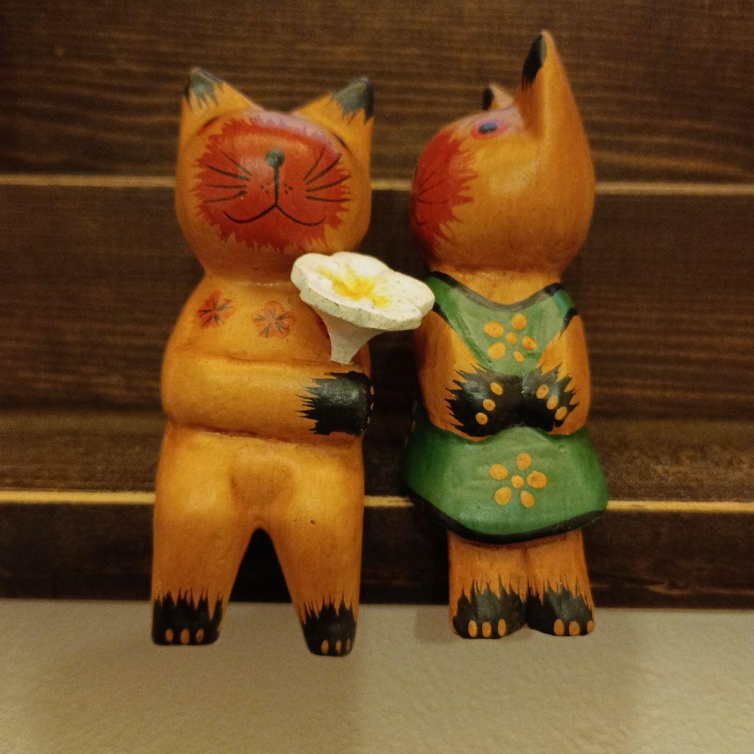 バリ島雑貨 手作り猫の置物 2個セット - メルカリ