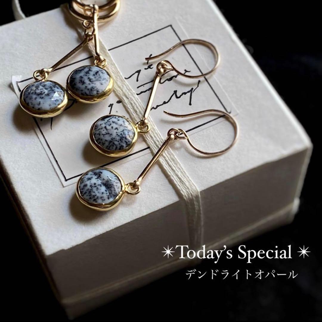 14kgf製デンドライトオパールのスウィングピアス(イヤリング) - メルカリ