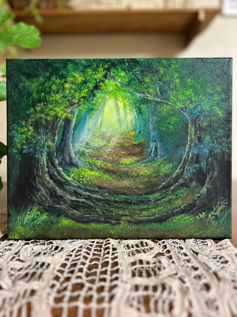 し*け様 風景画　アクリル絵画　木からエネルギーを感じる森のトンネル し*け様 風景画 アクリル絵画 木からエネルギーを感じる森のトンネル