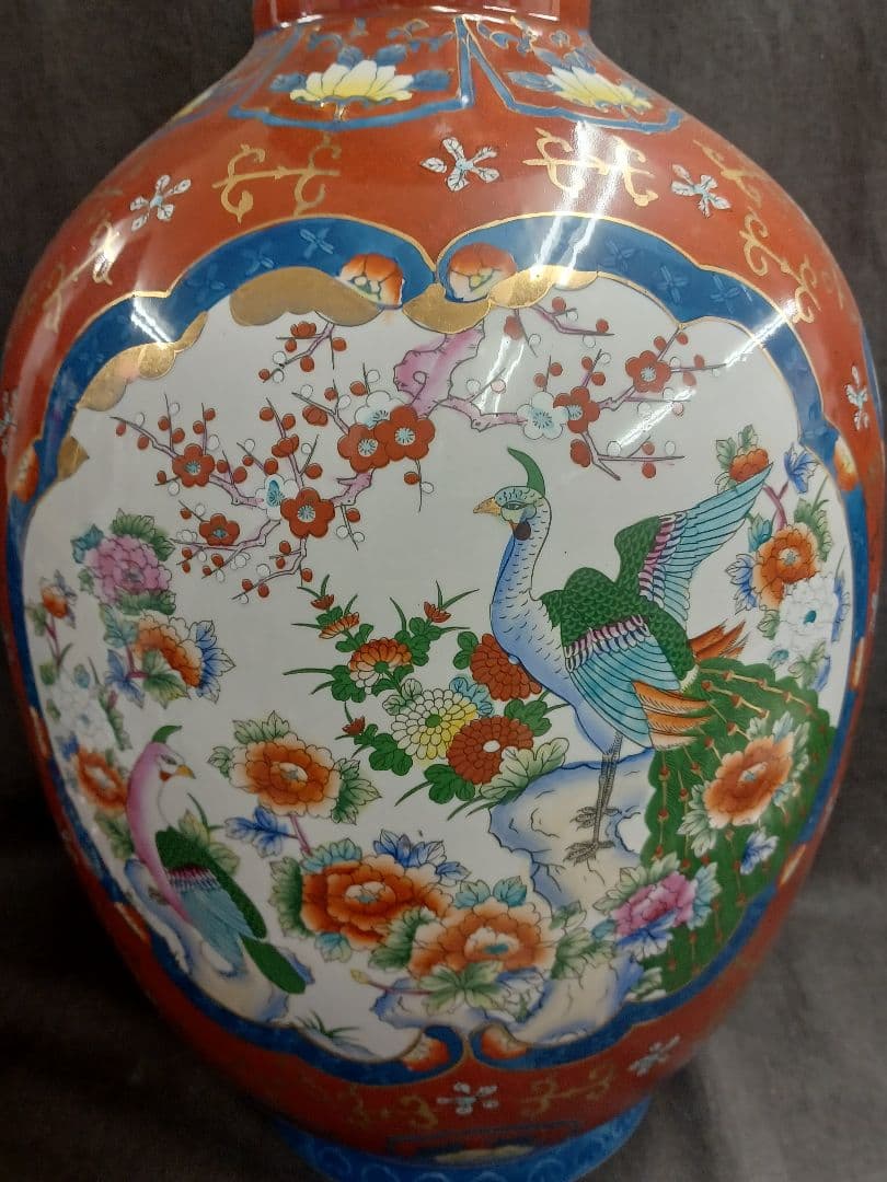 古許窯 菊水作 花鳥図 大花瓶 高70cm 大壺 有田焼 伊万里焼 花器 飾り