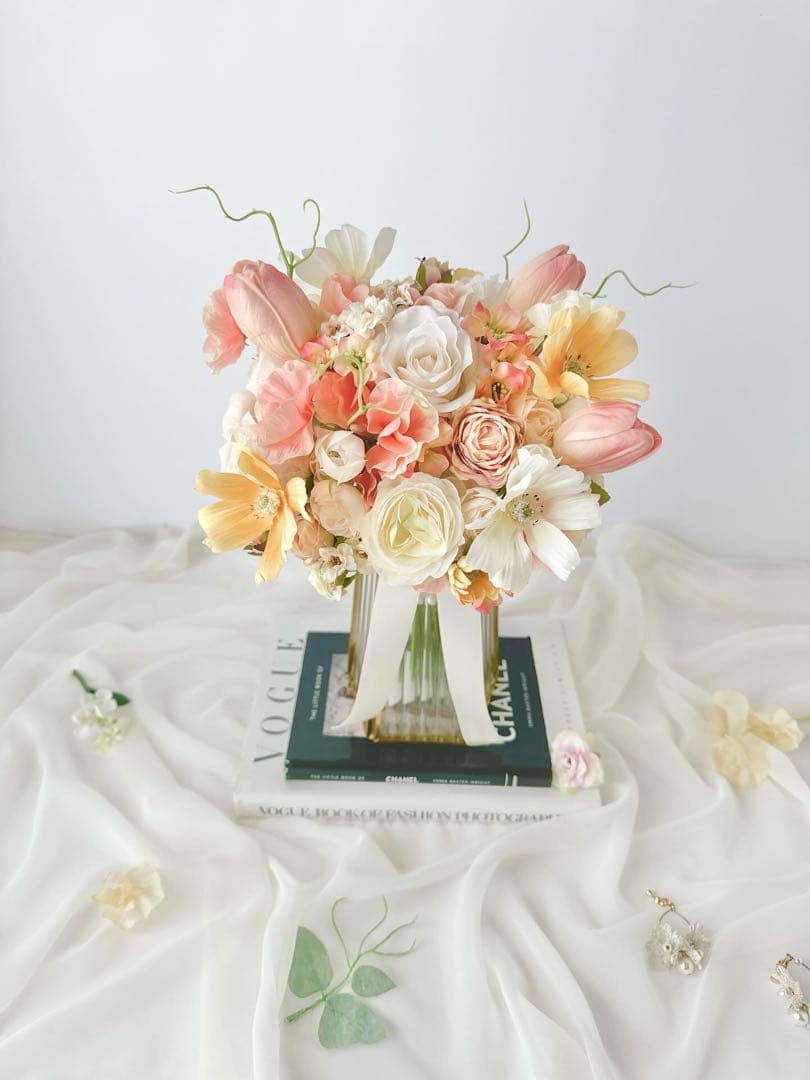 アーティフィシャルフラワー　造花アレンジメント ピンクオレンジ アーティフィシャルフラワーアレンジメント ローズ ピンク/オレンジ