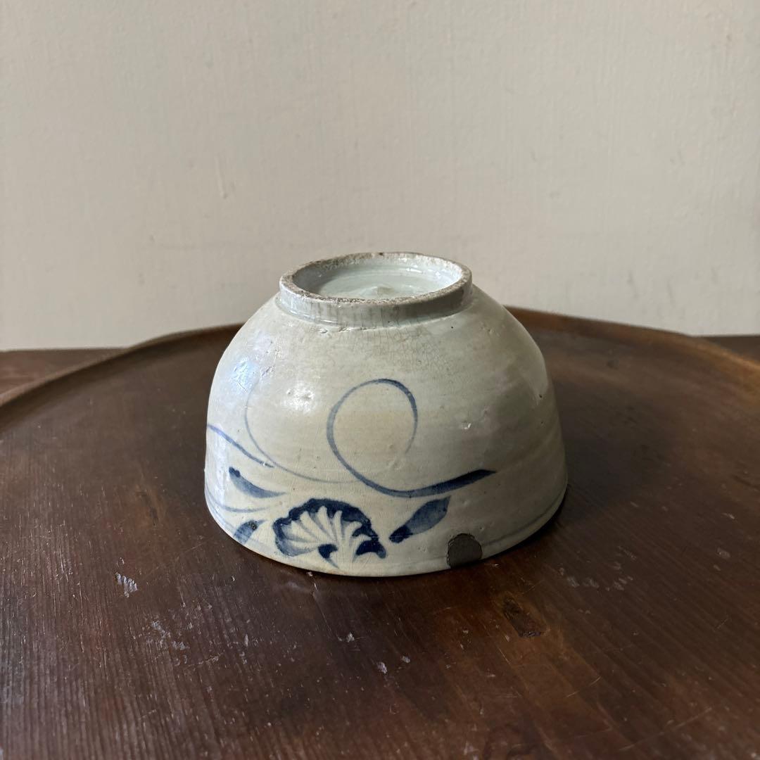 李朝染付草花紋鉢 朝鮮古美術 白磁 茶道具 韓国骨董 アンティーク 白洲正子