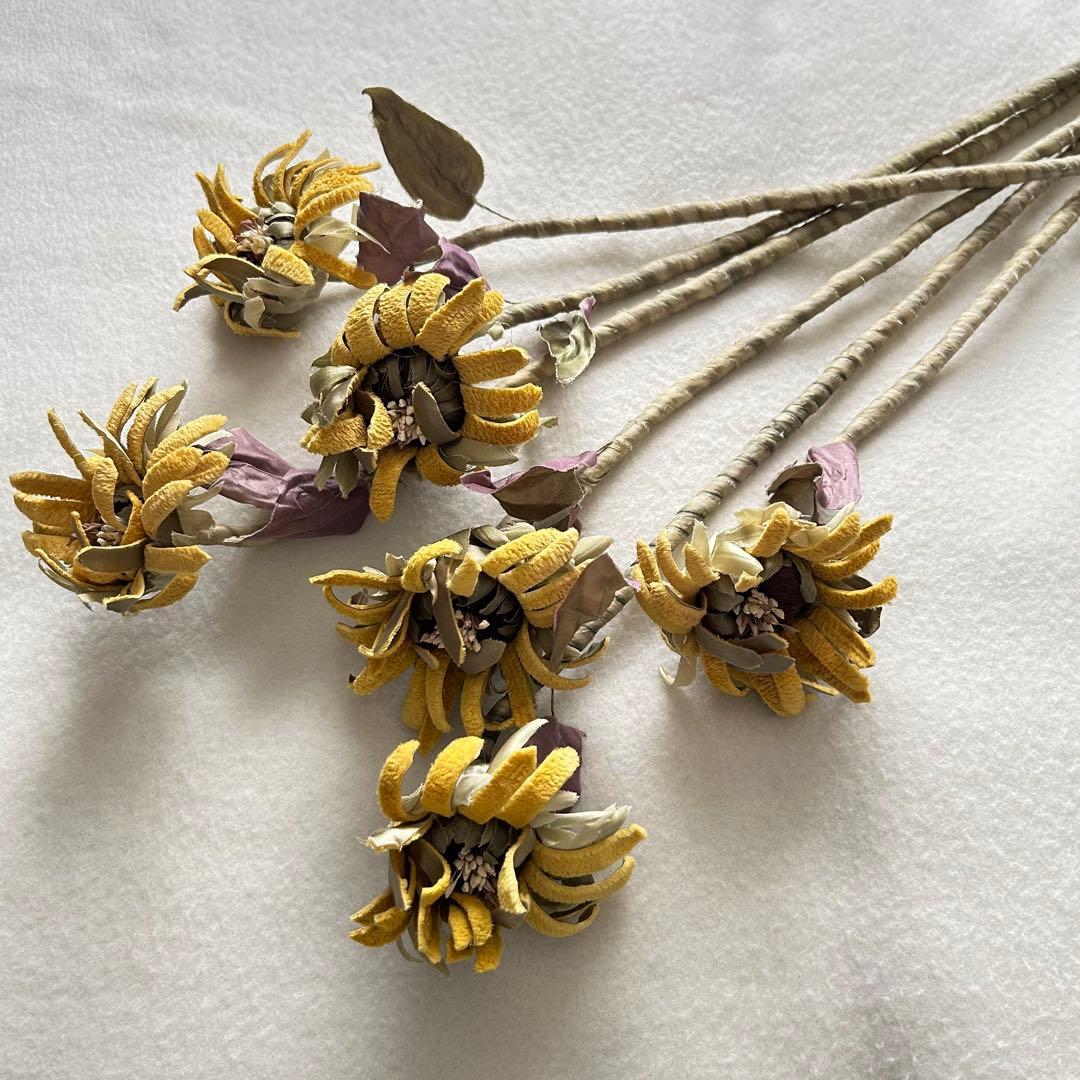 【染め布花】　ひまわり　6本　ハンドメイド 大人かわいい夏のお花ひまわりブローチ スエード調リボン コットン