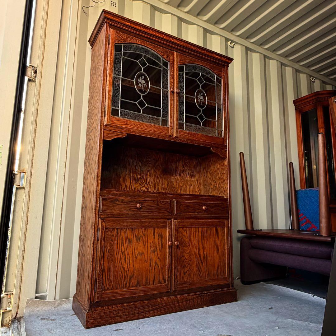 取付無料！三越家具 ブルージュ 天然木ステンドグラス扉アンティーク