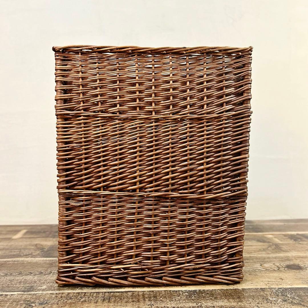 1960年代 柳編み 収納かご バスケット 木彫装飾 鳥 手編み ウィロー 藤
