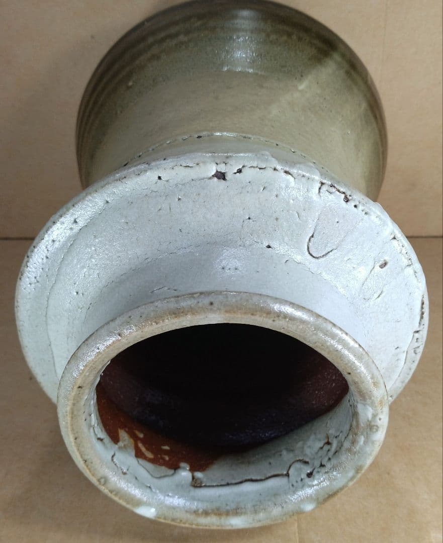 人間国宝 濱田庄司(浜田庄司) 掛分胴〆花瓶【濱田友緒識箱】益子焼