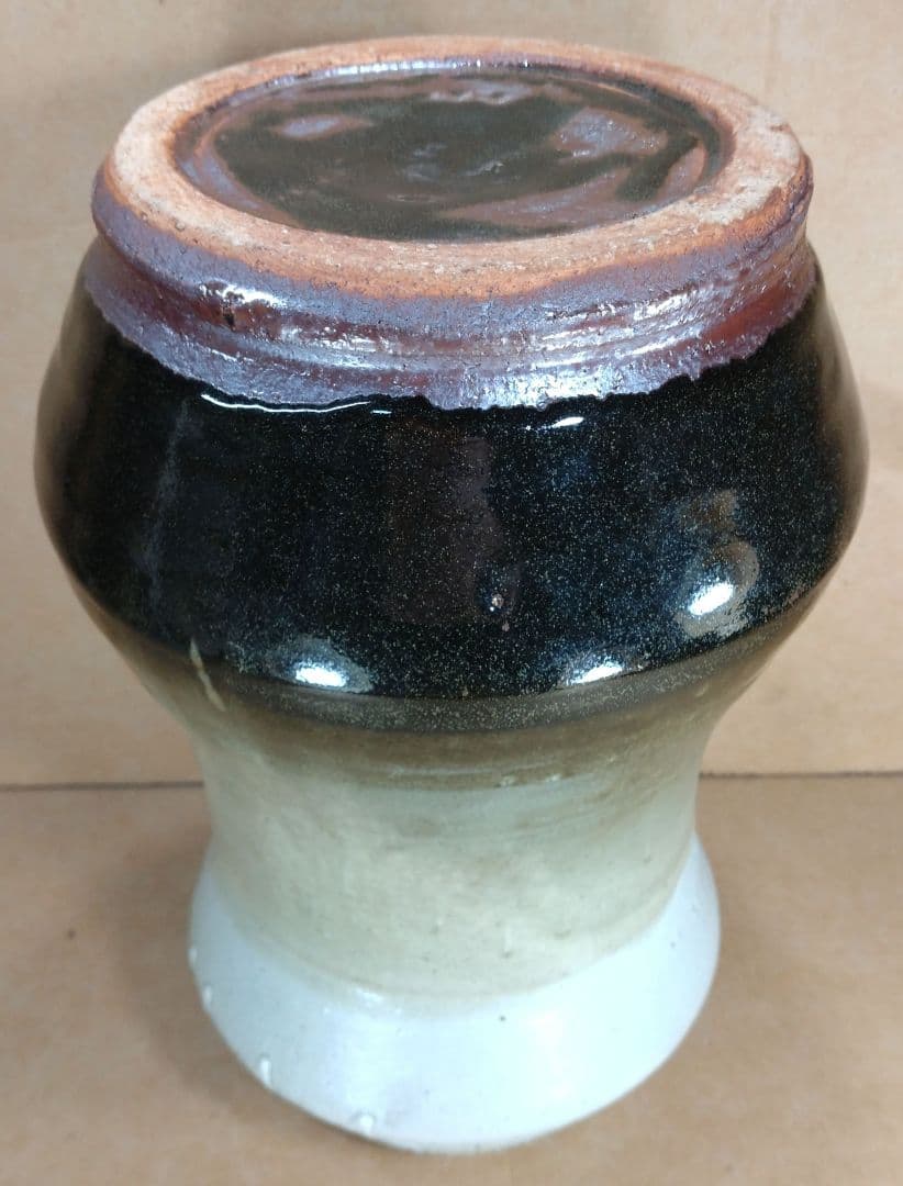 人間国宝 濱田庄司(浜田庄司) 掛分胴〆花瓶【濱田友緒識箱】益子焼