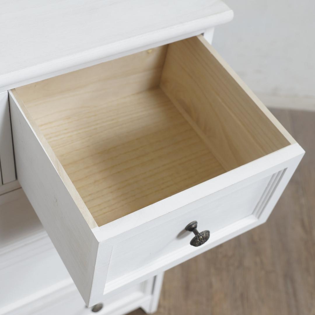 新品・訳あり】アンティーク調 ホワイトチェスト 4段5杯 完成品 幅60cm