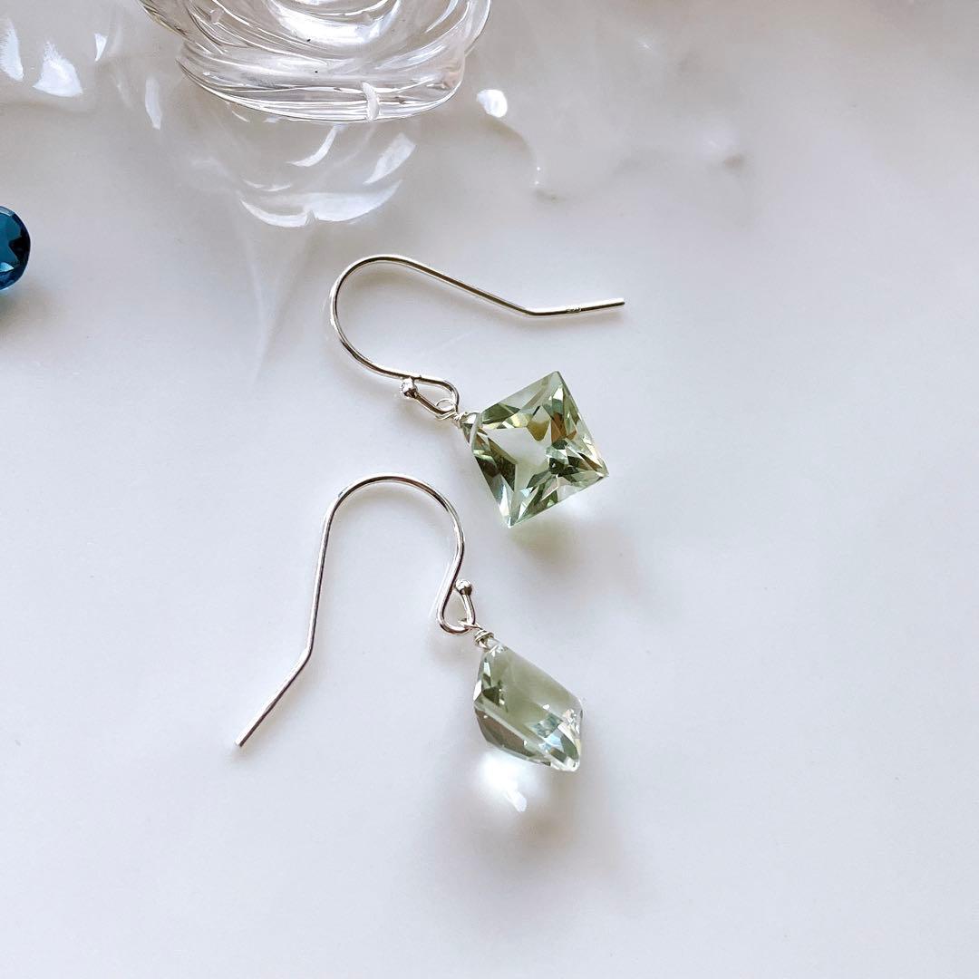 じばにゃん様専用◇切子カービング水晶×ブルーダイヤピアス✧silver925