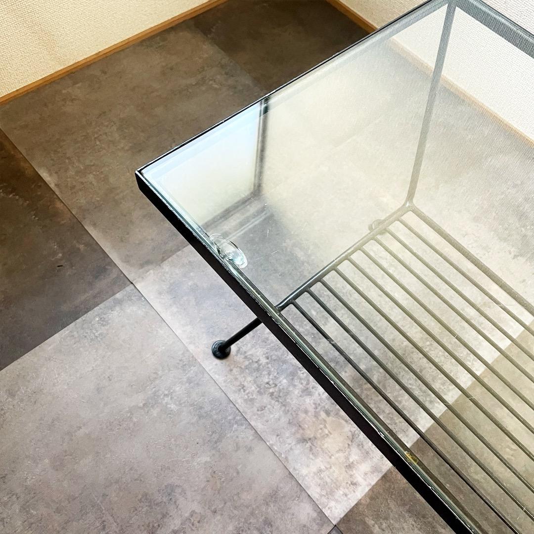 unico “EDDY” ガラス×アイアン ローテーブル 黒 透明 鉄