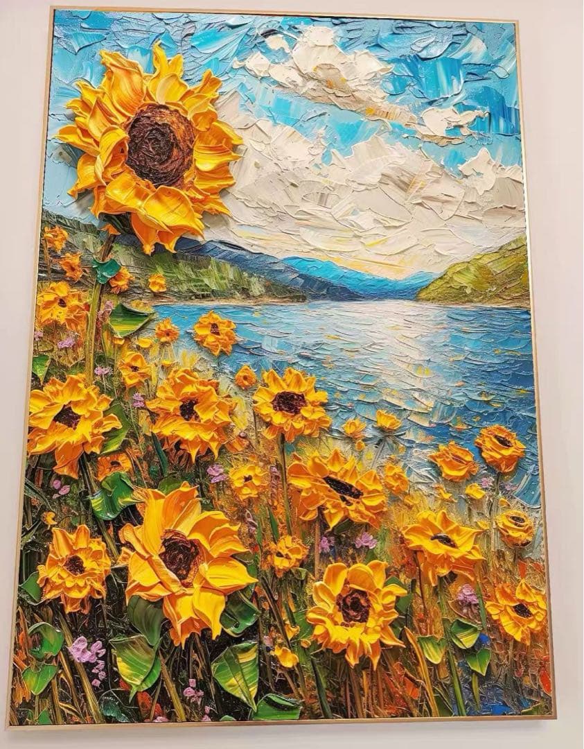 ひまわりの油絵 大きめのキャンバスV3 ☆ 「ひまわり」 油彩 ・F3キャンバス （273mm×220mm） 小学2年生 作