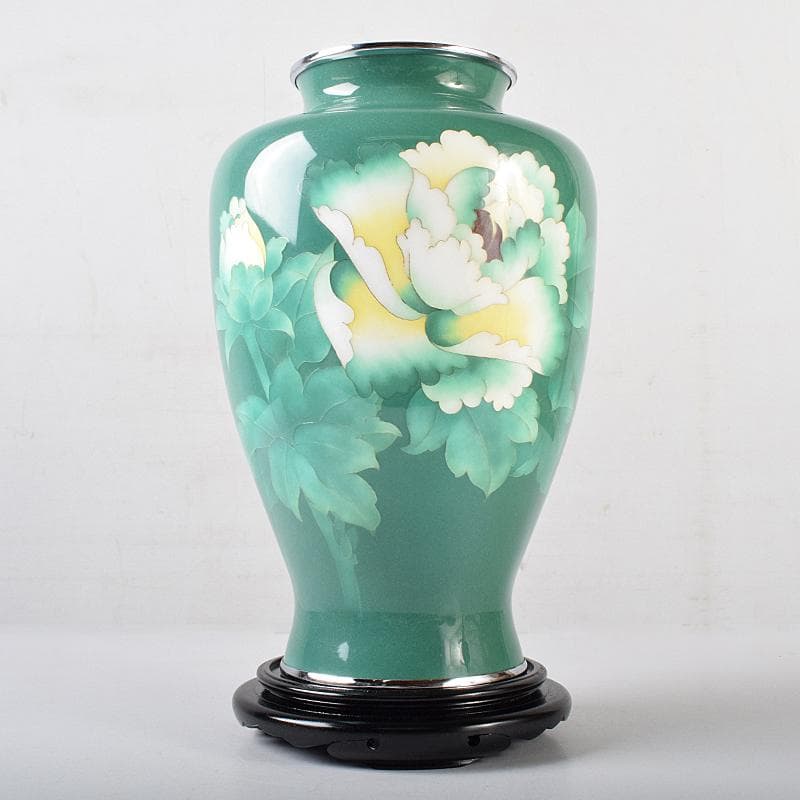 七宝焼 牡丹文 花瓶 唐木台・時代箱付 M R8760B