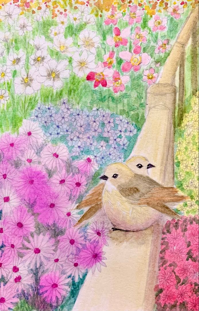 みみ水彩画　秋の花々と小鳥　値段は※900円です みみ様専用水彩画 春爛漫 値段は※900円です - メルカリ