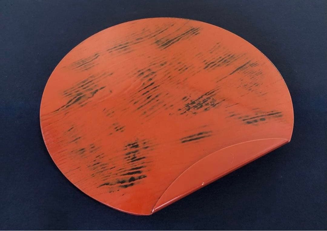 《R》根来塗 半月盆5客 膳 木製漆器 懐石 元箱　250820G1