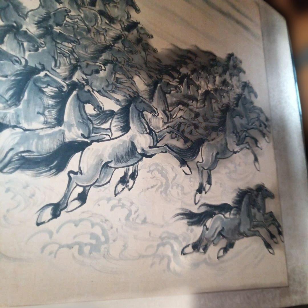 萬馬奔騰 　絹本水墨画　民国　韓宗湘