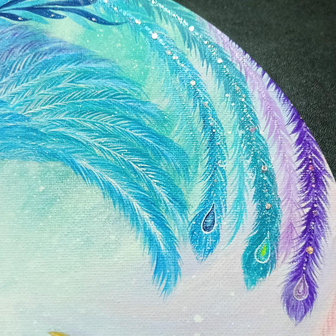 No.564 鳳凰 アクリル画 原画 開運絵画 丸形キャンバス 肉筆画