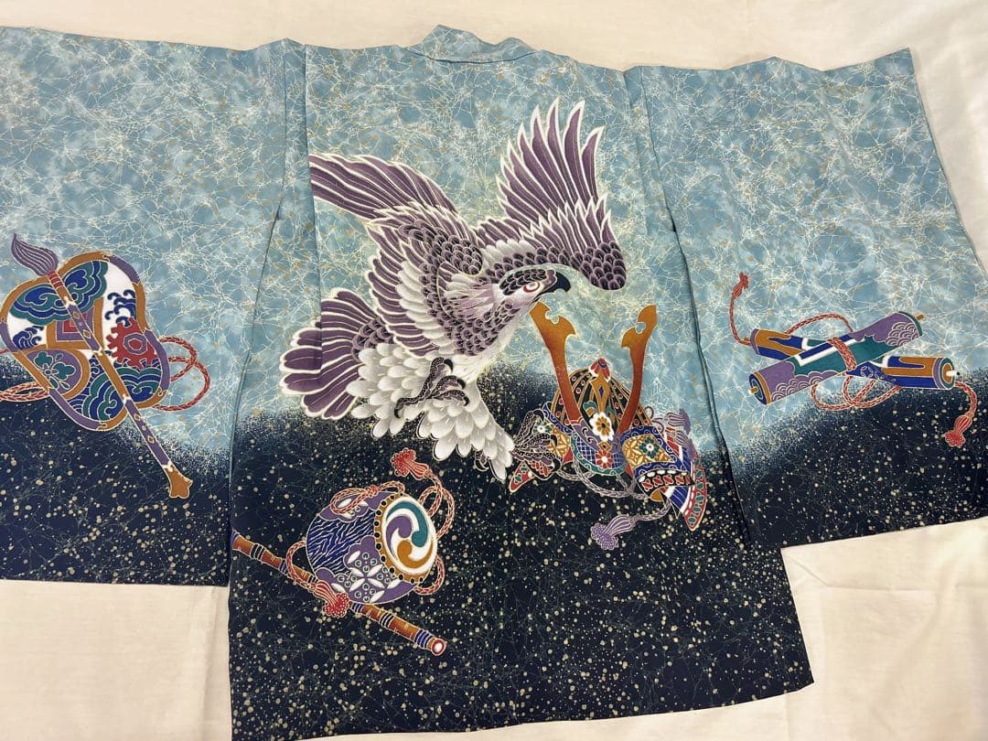 七五三)5歳の男の子、水色と黒のグラデーションが美しい羽織は(6417)3