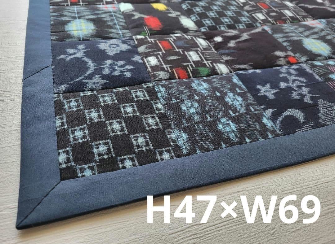 四角つなぎのパッチワークマット もめん古布/かすり絣 - メルカリ