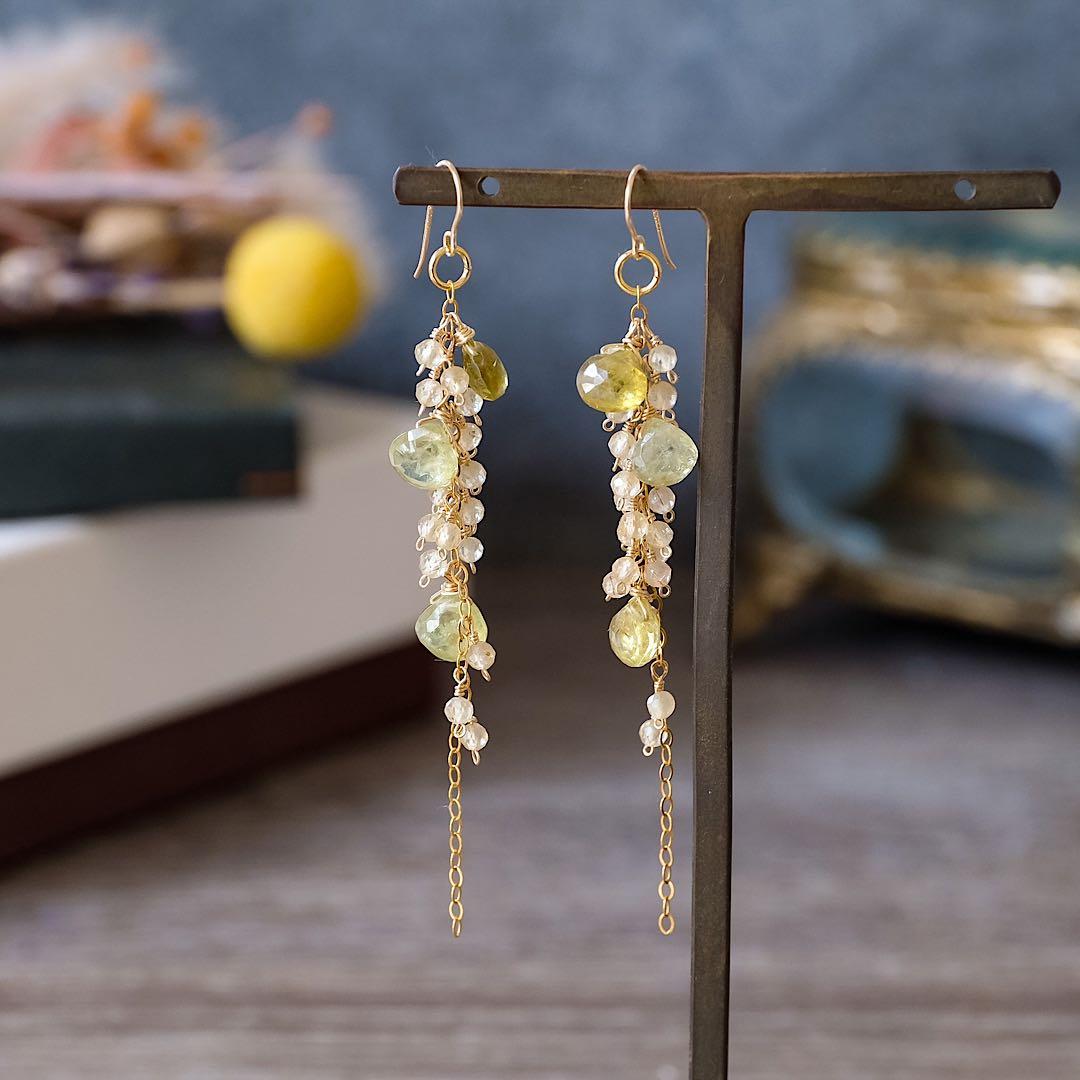 14kgfグロッシュラーガーネット・イエローアパタイトピアス/イヤリング 14kgf/Ovalレバーバックピアス