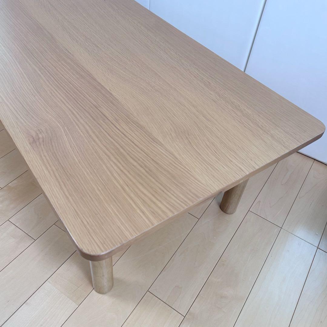 MUJI 無印良品 木製ローテーブル オーク材 丸脚 収納付き 幅110 突板