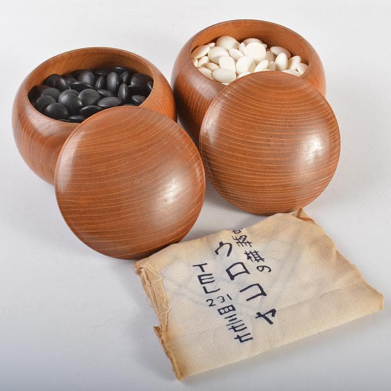 囲碁　碁石　本蛤碁石　那智黒碁石　碁笥　一套　C R7005 天然本蛤 那智 黒石 碁石 骨董/囲碁/碁笥/碁石/雪印/月印/華印