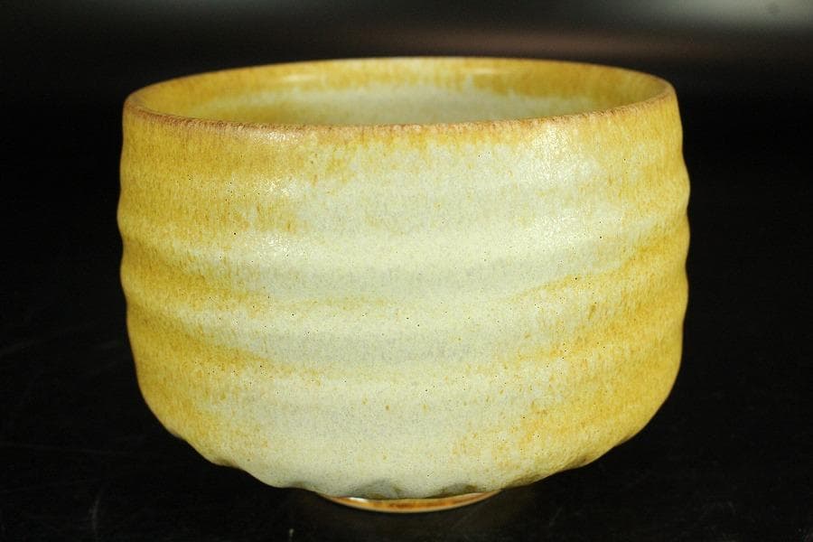 茶道具 坂野鳳洋作 黄燿 京焼 茶碗 煎茶 美品 共箱(K-YC427)