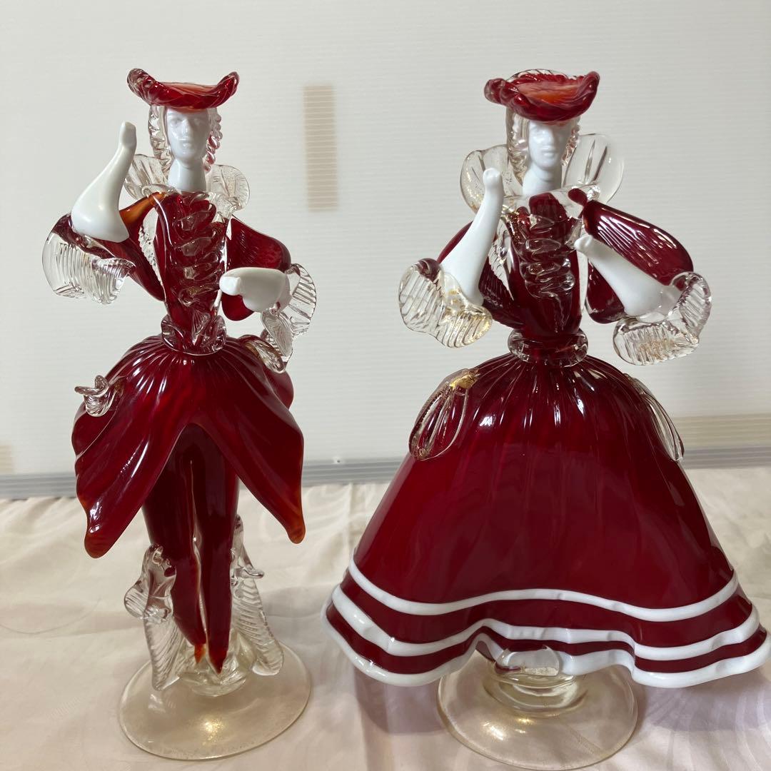 ベネチアンガラス美術品工芸品ムラーノガラスペア人形赤金彩 - メルカリ