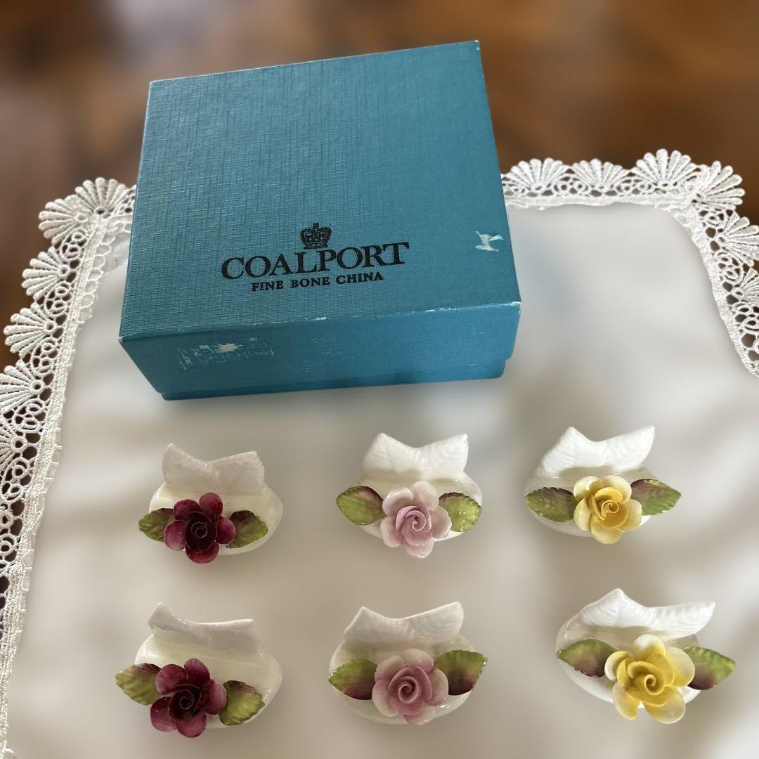 コールポート　バラの陶花カードスタンド6個セット 英国のおしゃれなカードスタンド、コールポートのアンティーク陶花(d