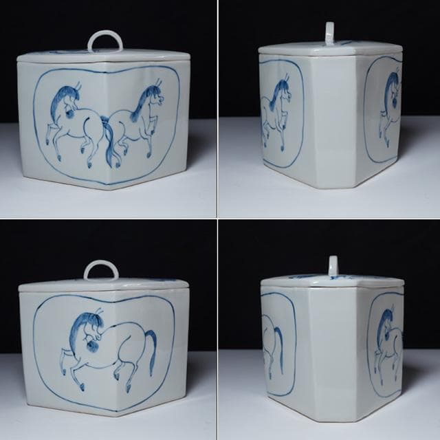 高野昭阿弥 菱馬水指 共箱 茶道具 染付 平安 - メルカリ