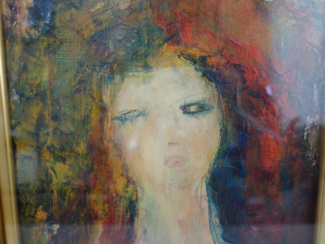 【中古】M▽河本和子 少女 油彩 絵画 額縁 (37900)