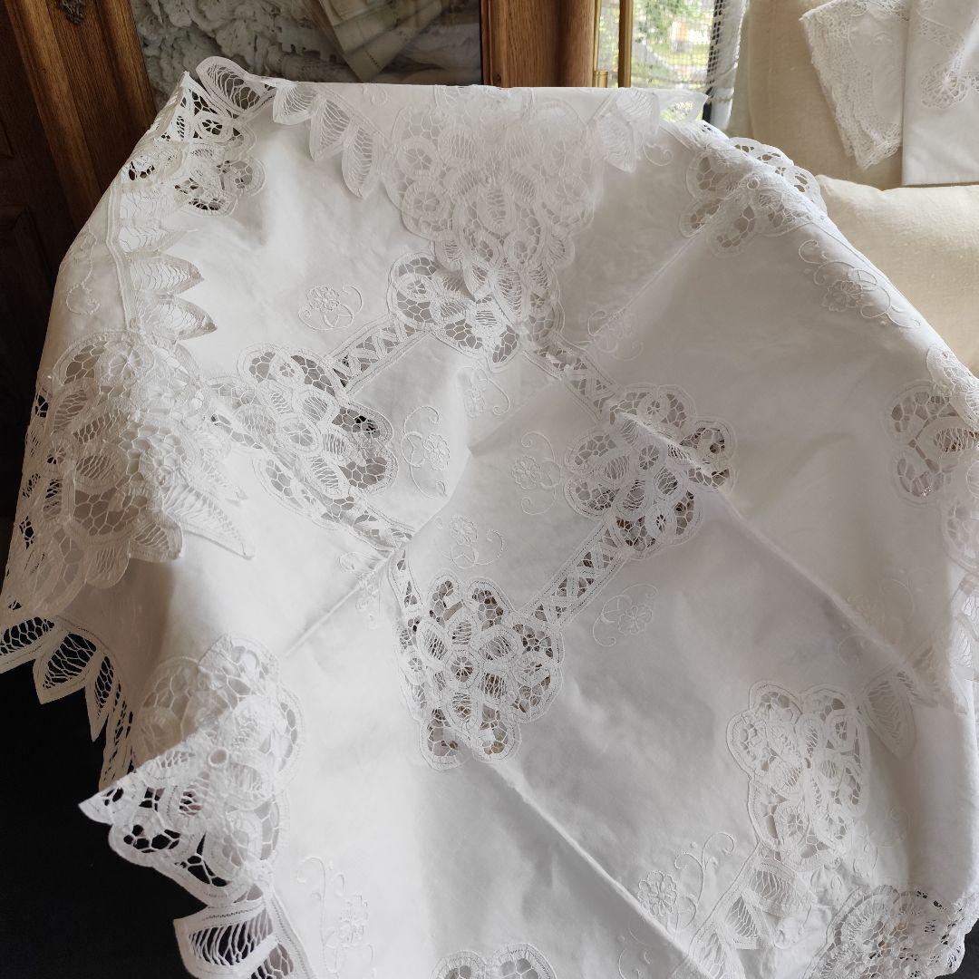 Vintageバテンレーステーブルクロス 白糸手刺繍 - メルカリ