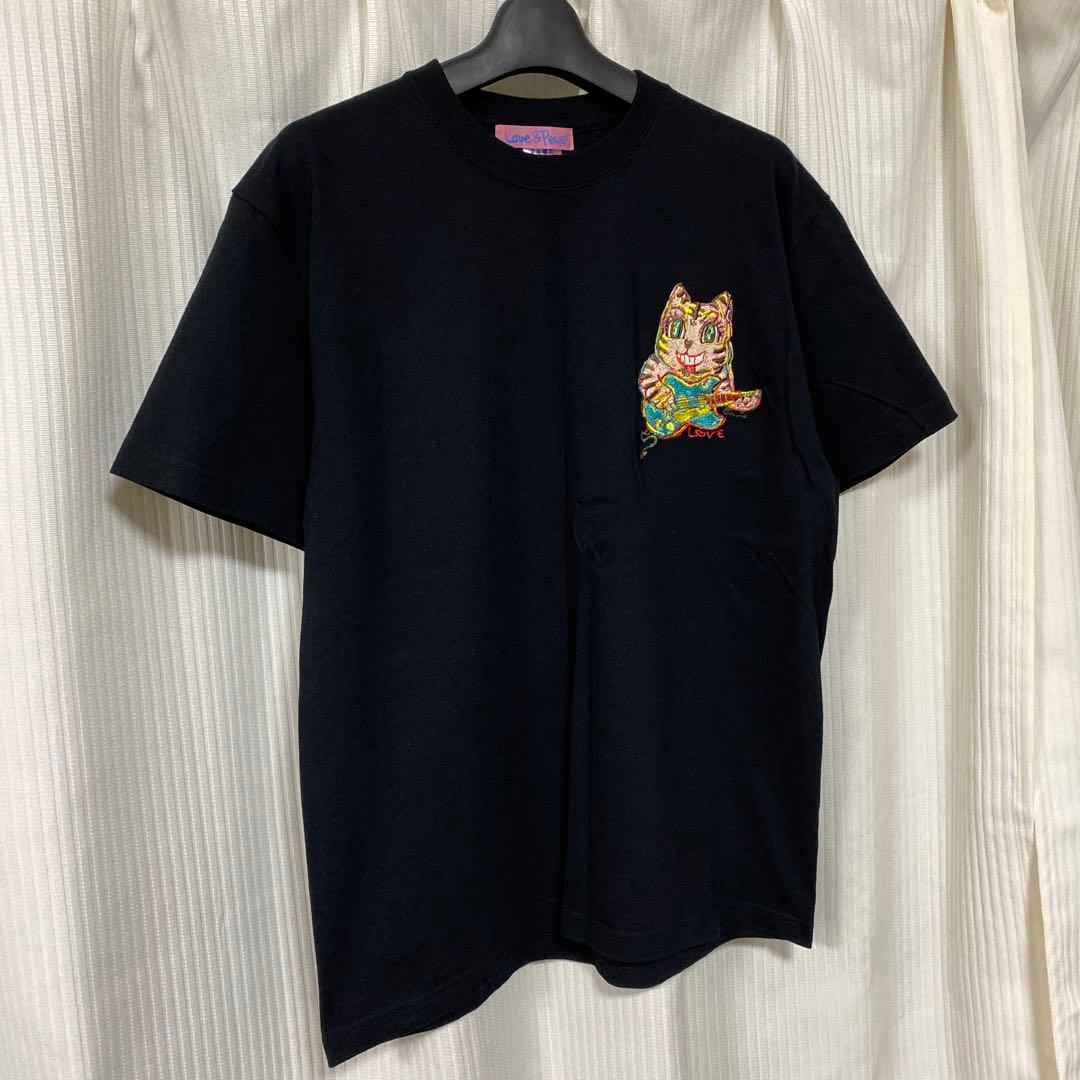 美品 忌野清志郎 ロックンロールキャット 刺繍 Tシャツ ブラックL