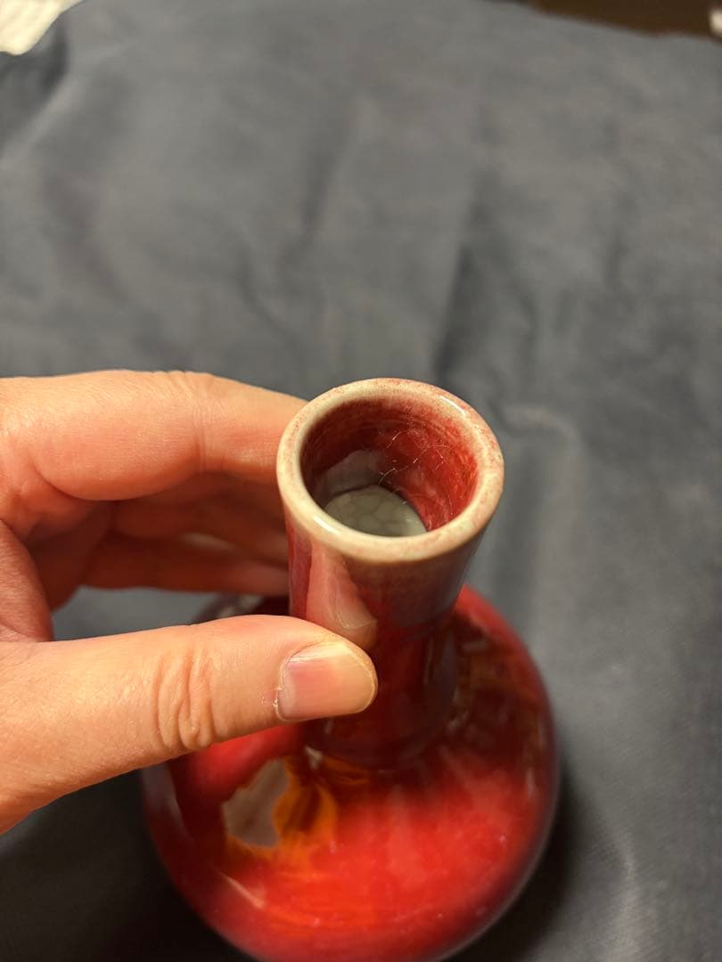 ゆゆ様専用 中国古美術品 清の時代 紅釉 天球瓶 花瓶 高さ約18cm