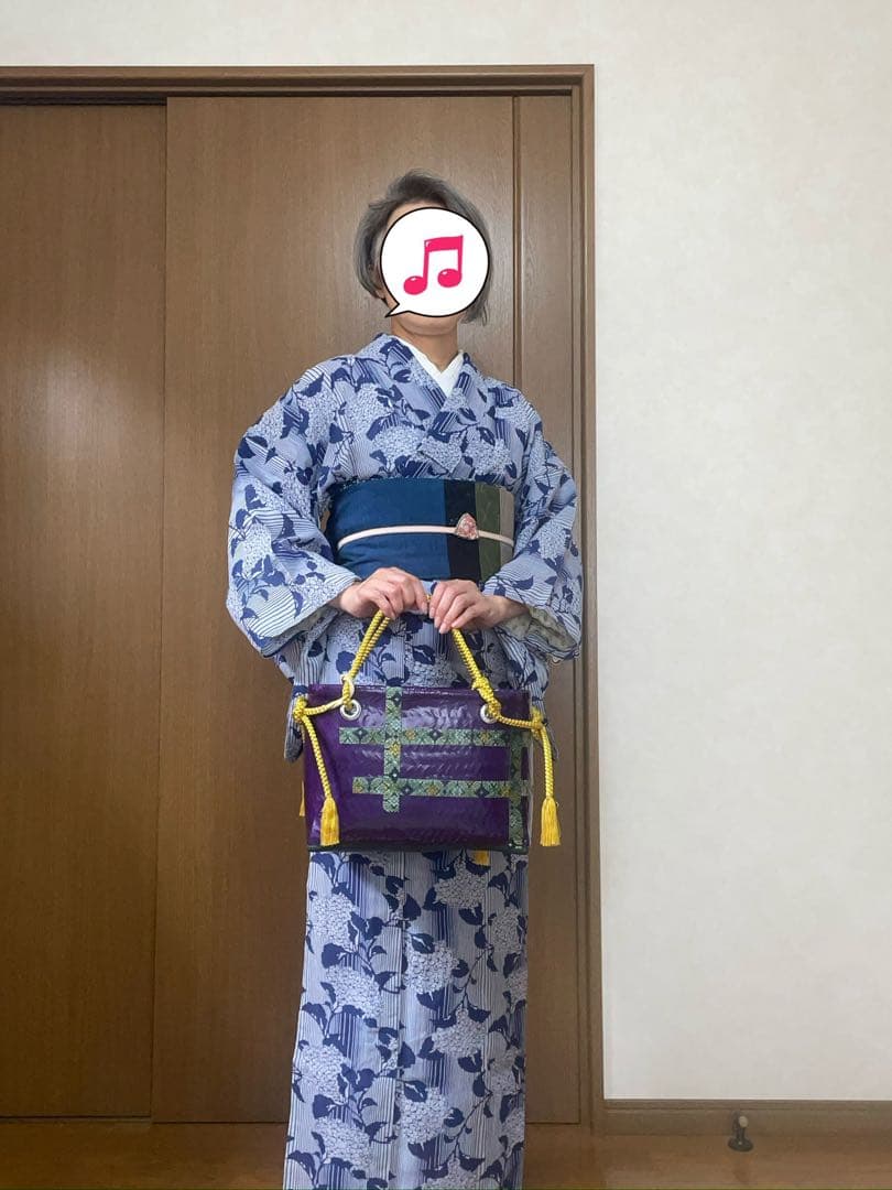 一閑張りバッグ　破れ格子